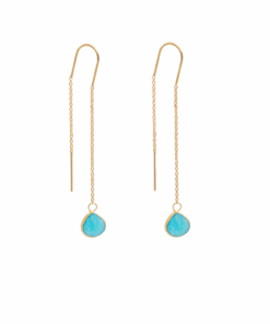 Blue Agate Teardrop Threader Earrings