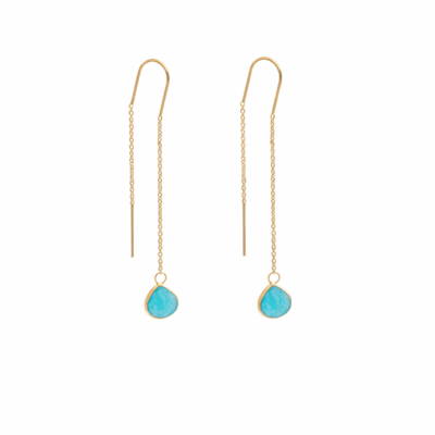 Blue Agate Teardrop Threader Earrings
