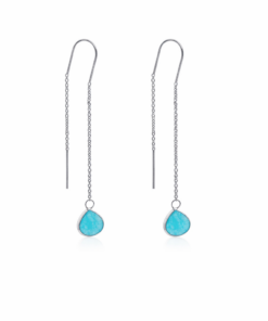 Blue Agate Teardrop Threader Earrings