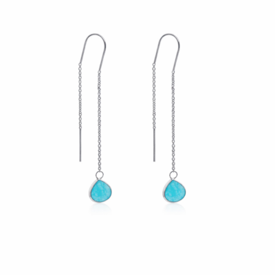 Blue Agate Teardrop Threader Earrings