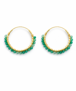 Green Onyx Beaded Hoops (Large)