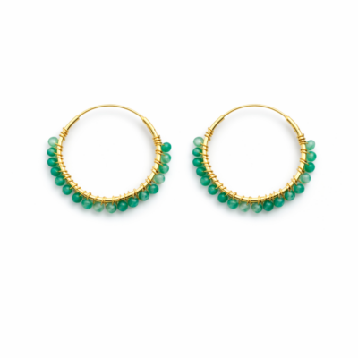 Green Onyx Beaded Hoops (Large)