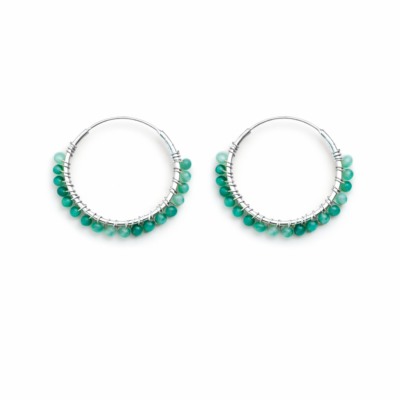 Green Onyx Beaded Hoops (Large)