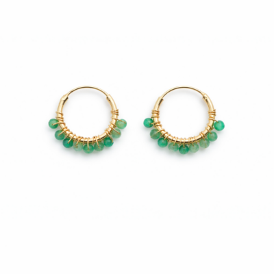 Green Onyx Beaded Hoops (Small)