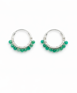 Green Onyx Beaded Hoops (Small)