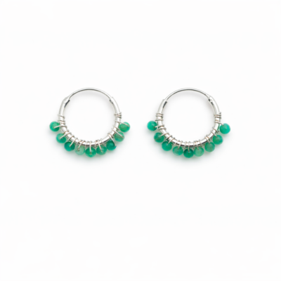 Green Onyx Beaded Hoops (Small)