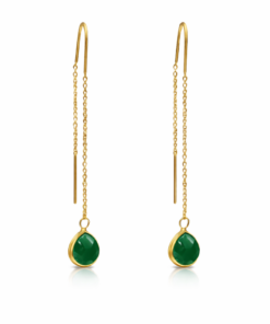 Green Onyx Teardrop Threader Earrings