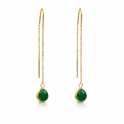 Green Onyx Teardrop Threader Earrings