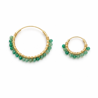 Green Onyx Beaded Hoops (Small)