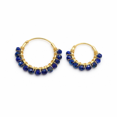 Lapis Lazuli Beaded Hoops (Medium)