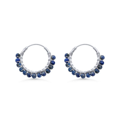 Lapis Lazuli Beaded Hoops (Medium)