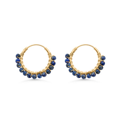 Lapis Lazuli Beaded Hoops (Medium)