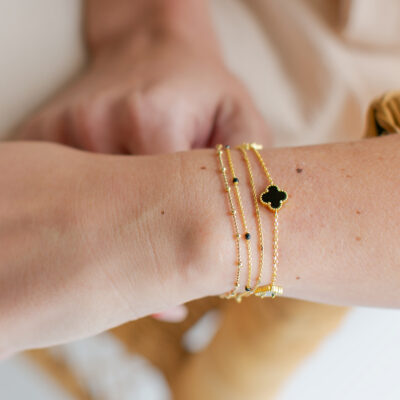 Black Agate Trio Clover Bracelet