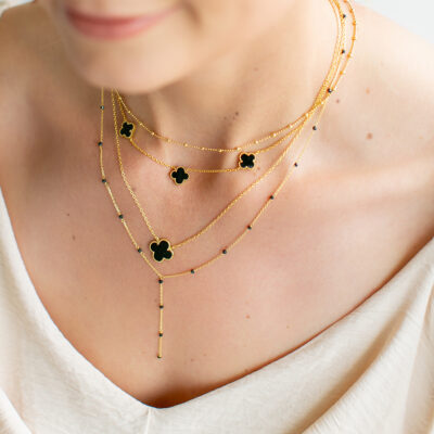 Black Agate Trio Clover Necklace