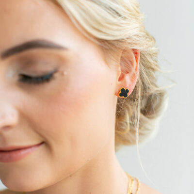 Black Agate Clover Earrings