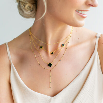 Black Spinel Station Y-Chain Necklace