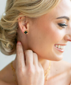 Black Agate Clover Earrings