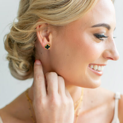 Black Agate Clover Earrings