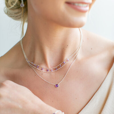 Amethyst Beaded Charm Necklace