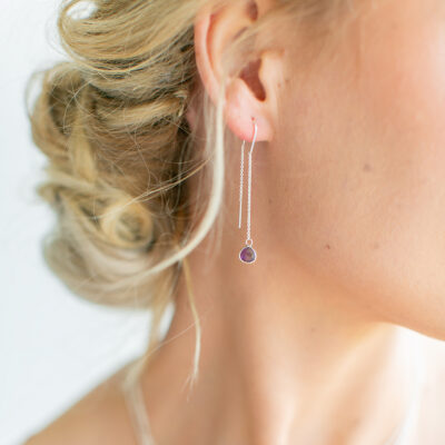 Blue Agate Teardrop Threader Earrings