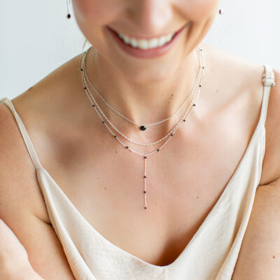 Black Spinel Station Y-Chain Necklace