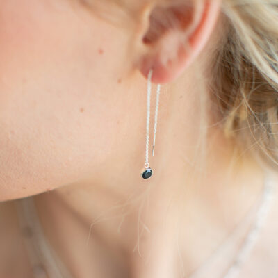Black Spinel Round Threader Earrings