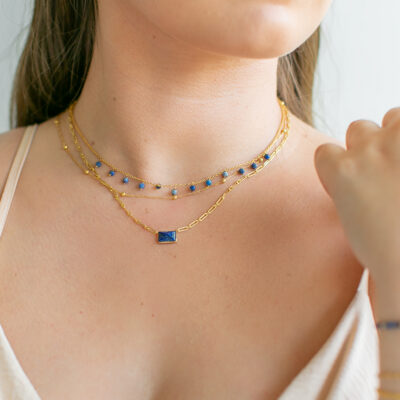 Lapis Lazuli Beaded Charm Necklace