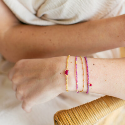 Ruby Beaded Bracelet with Red Jade Charm