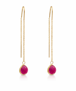 Red Jade Teardrop Threader Earrings