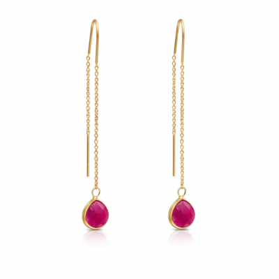 Red Jade Teardrop Threader Earrings
