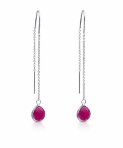 Red Jade Teardrop Threader Earrings