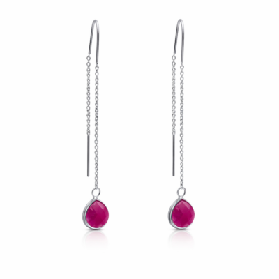 Red Jade Teardrop Threader Earrings