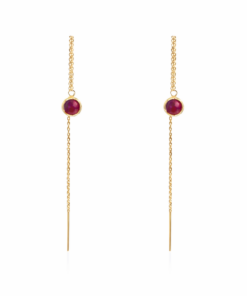 Red Jade Round Threader Earrings