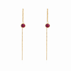 Red Jade Round Threader Earrings