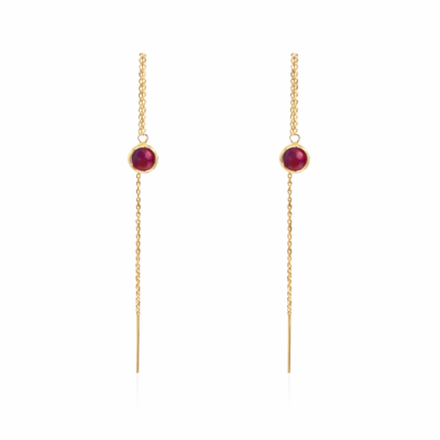 Red Jade Round Threader Earrings