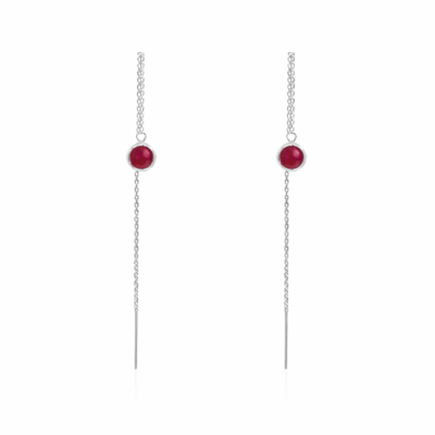 Red Jade Round Threader Earrings