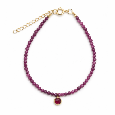 Ruby Beaded Bracelet with Red Jade Charm