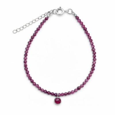Ruby Beaded Bracelet with Red Jade Charm