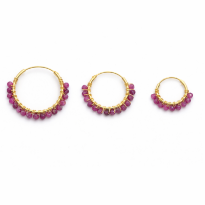 Ruby Beaded Hoops (Small)