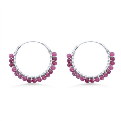Ruby Beaded Hoops (Large)