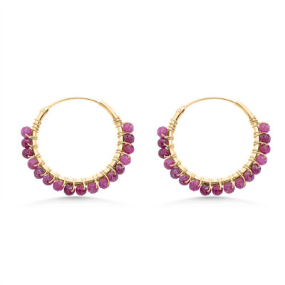 Ruby Beaded Hoops (Large)
