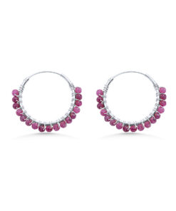 Ruby Beaded Hoops (Medium)