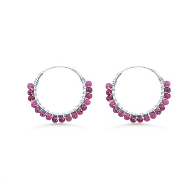 Ruby Beaded Hoops (Medium)
