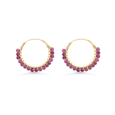 Ruby Beaded Hoops (Medium)