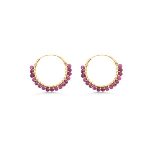 Ruby Beaded Hoops (Small)