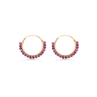 Ruby Beaded Hoops (Small)