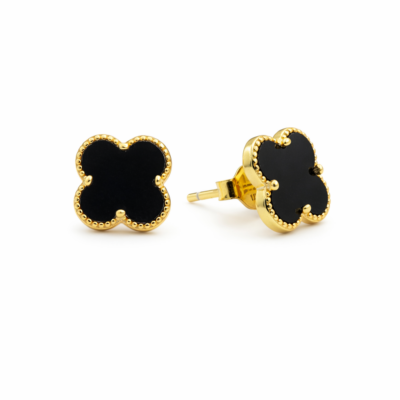 Black Agate Clover Earrings