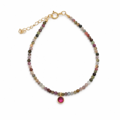 Tourmaline Bracelet with Red Jade Charm