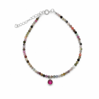 Tourmaline Bracelet with Red Jade Charm