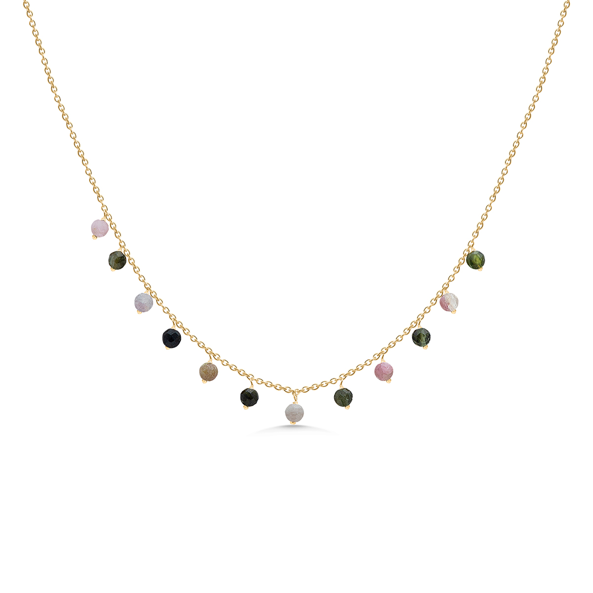 Tourmaline beaded charm necklace_YG